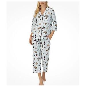 BedHead Pj Set 100% Organic Cotton Crop Pajamas Size M Cute Fun Wine Country